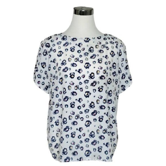 VINTAGE Impressions White Multi-Color Short Sleeve Blouse Size Large Made in USA - Picture 2 of 9